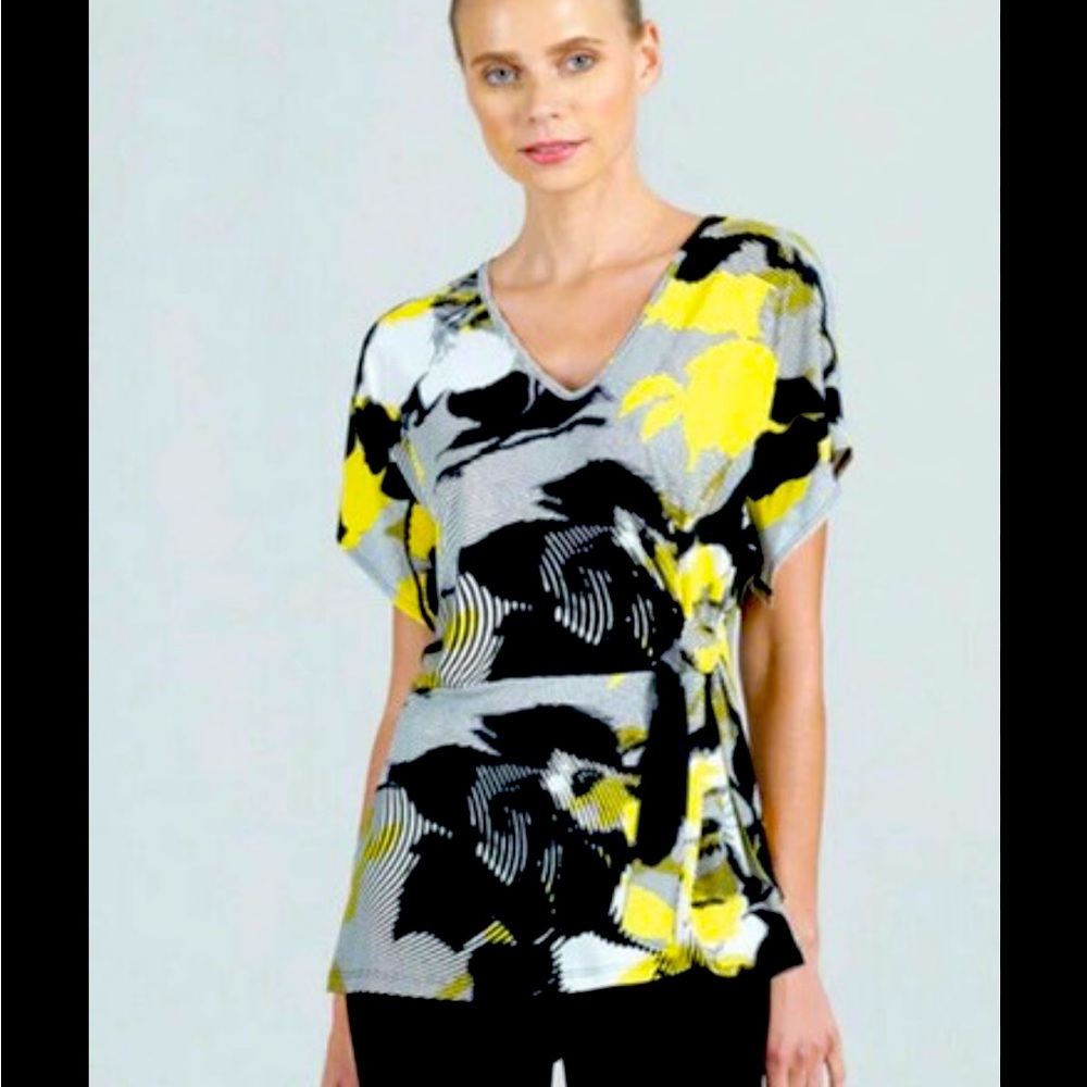 CLARA SUNWOO Abstract V-Neck Blouse - Black, Yellow, White